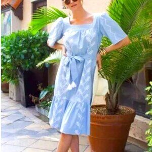 JULIA AMORY Sz S Small Blue Embroidered Chilmark Dress Midi NWT